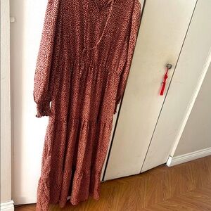 Brown Tiered Ruffled Long Sleeve Sundress